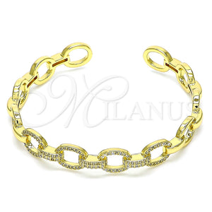 Oro Laminado Individual Bangle, Gold Filled Style Paperclip Design, with White Micro Pave, Polished, Golden Finish, 07.341.0005 (09 MM Thickness, One size fits all)