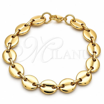 Stainless Steel Basic Bracelet, Puff Mariner Design, Polished, Golden Finish, 04.116.0062.08 (11 MM Thickness, 8 Inches Length)