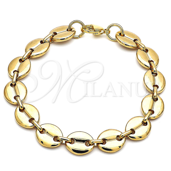 Stainless Steel Basic Bracelet, Puff Mariner Design, Polished, Golden Finish, 04.116.0062.08 (11 MM Thickness, 8 Inches Length)