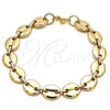 Stainless Steel Basic Bracelet, Puff Mariner Design, Polished, Golden Finish, 04.116.0062.08 (11 MM Thickness, 8 Inches Length)
