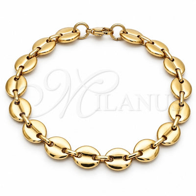 Stainless Steel Basic Anklet, Puff Mariner Design, Polished, Golden Finish, 04.116.0062.10 (11 MM Thickness, 10 Inches Length)