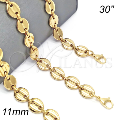 Stainless Steel Basic Necklace, Puff Mariner Design, Polished, Golden Finish, 04.116.0062.30 (11 MM Thickness, 30 Inches Length)