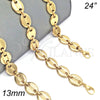Stainless Steel Basic Necklace, Puff Mariner Design, Polished, Golden Finish, 04.116.0063.24 (13 MM Thickness, 24 Inches Length)