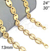 Stainless Steel Basic Necklace, Puff Mariner Design, Polished, Golden Finish, 04.116.0063.24 (13 MM Thickness, 24 Inches Length)