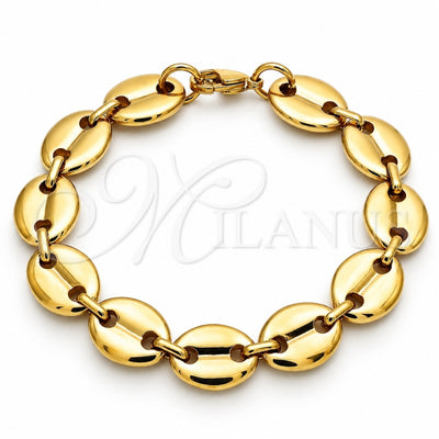 Stainless Steel Basic Bracelet, Puff Mariner Design, Polished, Golden Finish, 04.116.0063.08 (13 MM Thickness, 8 Inches Length)