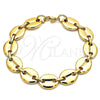 Stainless Steel Basic Bracelet, Puff Mariner Design, Polished, Golden Finish, 04.116.0063.08 (13 MM Thickness, 8 Inches Length)