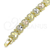 Oro Laminado Fancy Bracelet, Gold Filled Style Apple Design, Diamond Cutting Finish, Tricolor, 03.380.0061.08 (09 MM Thickness, 8 Inches Length)