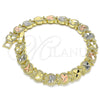 Oro Laminado Fancy Bracelet, Gold Filled Style Apple Design, Diamond Cutting Finish, Tricolor, 03.380.0061.08 (09 MM Thickness, 8 Inches Length)