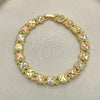 Oro Laminado Fancy Bracelet, Gold Filled Style Apple Design, Diamond Cutting Finish, Tricolor, 03.380.0061.08 (09 MM Thickness, 8 Inches Length)