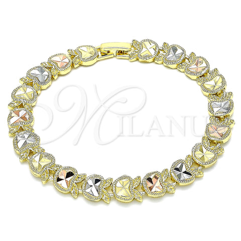 Oro Laminado Fancy Bracelet, Gold Filled Style Apple Design, Diamond Cutting Finish, Tricolor, 03.380.0061.08 (09 MM Thickness, 8 Inches Length)