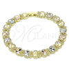 Oro Laminado Fancy Bracelet, Gold Filled Style Apple Design, Diamond Cutting Finish, Tricolor, 03.380.0061.08 (09 MM Thickness, 8 Inches Length)