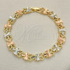 Oro Laminado Fancy Bracelet, Gold Filled Style Dragon-Fly Design, Diamond Cutting Finish, Tricolor, 03.380.0062.08 (08 MM Thickness, 8 Inches Length)