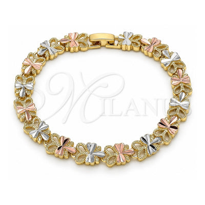 Oro Laminado Fancy Bracelet, Gold Filled Style Dragon-Fly Design, Diamond Cutting Finish, Tricolor, 03.380.0062.08 (08 MM Thickness, 8 Inches Length)
