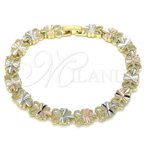 Oro Laminado Fancy Bracelet, Gold Filled Style Dragon-Fly Design, Diamond Cutting Finish, Tricolor, 03.380.0062.08 (08 MM Thickness, 8 Inches Length)