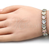 Oro Laminado Fancy Bracelet, Gold Filled Style Heart Design, Diamond Cutting Finish, Tricolor, 03.380.0065.08 (09 MM Thickness, 8 Inches Length)