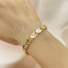 Oro Laminado Fancy Bracelet, Gold Filled Style Heart Design, Diamond Cutting Finish, Tricolor, 03.380.0065.08 (09 MM Thickness, 8 Inches Length)