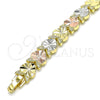 Oro Laminado Fancy Bracelet, Gold Filled Style Heart Design, Diamond Cutting Finish, Tricolor, 03.380.0065.08 (09 MM Thickness, 8 Inches Length)