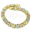 Oro Laminado Fancy Bracelet, Gold Filled Style Heart Design, Diamond Cutting Finish, Tricolor, 03.380.0065.08 (09 MM Thickness, 8 Inches Length)