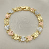 Oro Laminado Fancy Bracelet, Gold Filled Style Heart Design, Diamond Cutting Finish, Tricolor, 03.380.0065.08 (09 MM Thickness, 8 Inches Length)