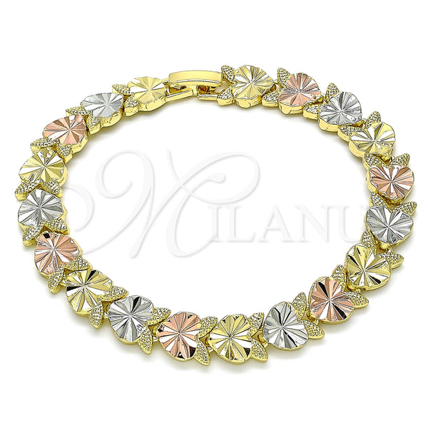 Gold Filled Bracelet — Fancy Bracelet Heart Design Diamond Cutting Tricolor 03. — main product view — SKU 141521 | Oro Laminado brazalete — elegante Bracelet corazón diseño Diamond Cutting Tricolor 03. — SKU 141521