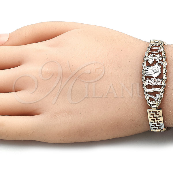 Gold Filled Bracelet — Fancy Bracelet Elephant and Owl Design Polished Tricolor — alternate product view — SKU 141528 | Oro Laminado brazalete — elegante Bracelet Elephant and Owl diseño pulido Tricolor — SKU 141528