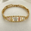Oro Laminado Fancy Bracelet, Gold Filled Style Elephant and Owl Design, Polished, Tricolor, 03.380.0072.07 (08 MM Thickness, 7 Inches Length)