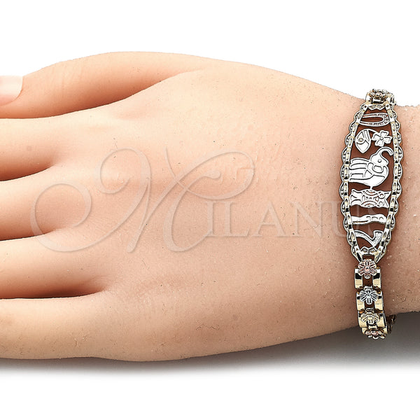 Gold Filled Bracelet — Fancy Bracelet Elephant and Owl Design Polished Tricolor — alternate product view — SKU 141529 | Oro Laminado brazalete — elegante Bracelet Elephant and Owl diseño pulido Tricolor — SKU 141529