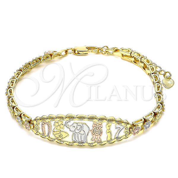 Gold Filled Bracelet — Fancy Bracelet Elephant and Owl Design Polished Tricolor — main product view — SKU 141529 | Oro Laminado brazalete — elegante Bracelet Elephant and Owl diseño pulido Tricolor — SKU 141529