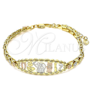 Gold Filled Bracelet — Fancy Bracelet Elephant and Owl Design Polished Tricolor — main product view — SKU 141529 | Oro Laminado brazalete — elegante Bracelet Elephant and Owl diseño pulido Tricolor — SKU 141529