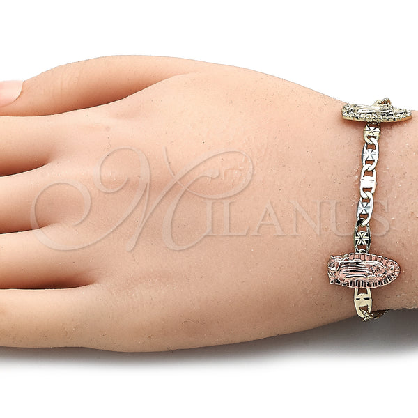 Gold Filled Bracelet — Fancy Bracelet Guadalupe Design Polished Tricolor 03. 04 — alternate product view — SKU 141530 | Oro Laminado brazalete — elegante Bracelet Guadalupe diseño pulido Tricolor 03. 04 — SKU 141530