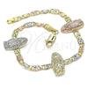 Oro Laminado Fancy Bracelet, Gold Filled Style Guadalupe Design, Polished, Tricolor, 03.380.0074.08 (04 MM Thickness, 8 Inches Length)