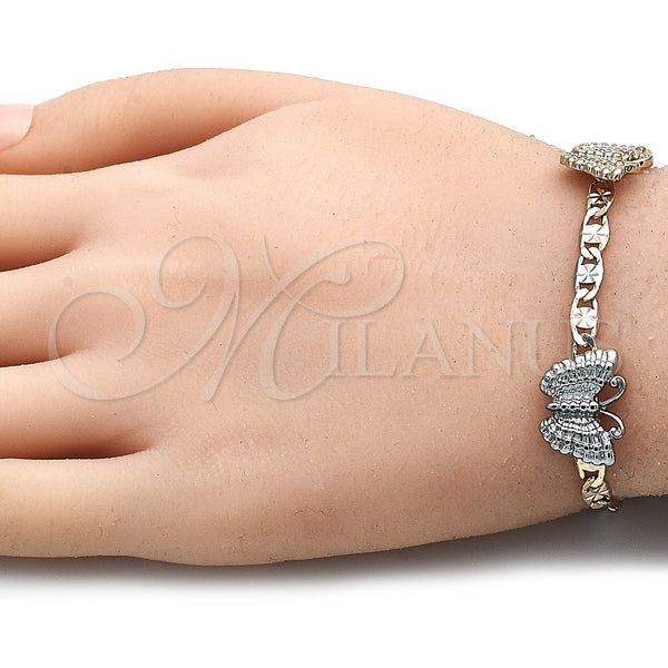Gold Filled Bracelet — Fancy Bracelet Butterfly Design Polished Tricolor 03. 04 — alternate product view — SKU 141532 | Oro Laminado brazalete — elegante Bracelet Butterfly diseño pulido Tricolor 03. 04 — SKU 141532