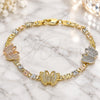 Oro Laminado Fancy Bracelet, Gold Filled Style Butterfly Design, Polished, Tricolor, 03.380.0075.08 (04 MM Thickness, 8 Inches Length)