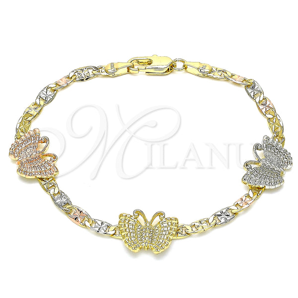 Gold Filled Bracelet — Fancy Bracelet Butterfly Design Polished Tricolor 03. 04 — main product view — SKU 141532 | Oro Laminado brazalete — elegante Bracelet Butterfly diseño pulido Tricolor 03. 04 — SKU 141532