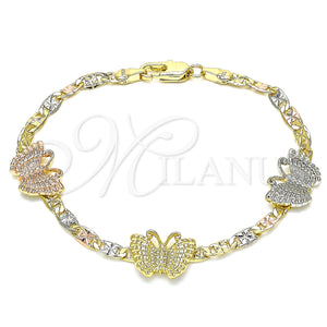 Gold Filled Bracelet — Fancy Bracelet Butterfly Design Polished Tricolor 03. 04 — main product view — SKU 141532 | Oro Laminado brazalete — elegante Bracelet Butterfly diseño pulido Tricolor 03. 04 — SKU 141532