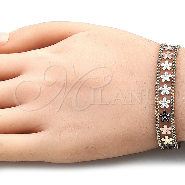 Gold Filled Bracelet — Fancy Bracelet Flower Design Polished Tricolor 03. 10 — alternate product view — SKU 141534 | Oro Laminado brazalete — elegante Bracelet flor diseño pulido Tricolor 03. 10 — SKU 141534