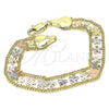 Oro Laminado Fancy Bracelet, Gold Filled Style Flower Design, Polished, Tricolor, 03.380.0077.08 (10 MM Thickness, 8 Inches Length)
