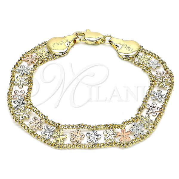 Gold Filled Bracelet — Fancy Bracelet Flower Design Polished Tricolor 03. 10 — main product view — SKU 141534 | Oro Laminado brazalete — elegante Bracelet flor diseño pulido Tricolor 03. 10 — SKU 141534