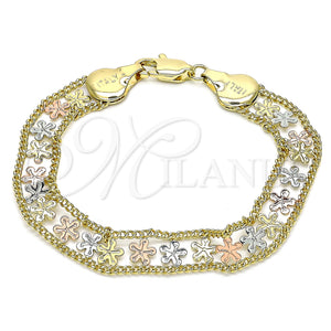 Gold Filled Bracelet — Fancy Bracelet Flower Design Polished Tricolor 03. 10 — main product view — SKU 141534 | Oro Laminado brazalete — elegante Bracelet flor diseño pulido Tricolor 03. 10 — SKU 141534