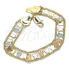 Oro Laminado Fancy Bracelet, Gold Filled Style Butterfly Design, Polished, Tricolor, 03.380.0078.08 (09 MM Thickness, 8 Inches Length)