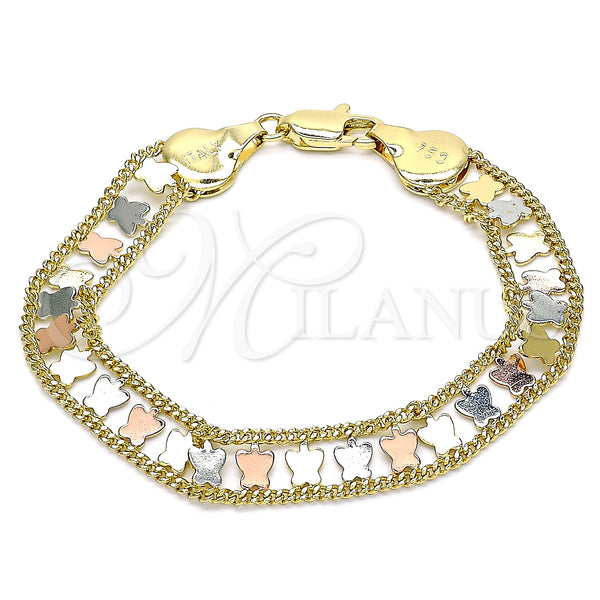 Gold Filled Bracelet — Fancy Bracelet Butterfly Design Polished Tricolor 03. 09 — main product view — SKU 141535 | Oro Laminado brazalete — elegante Bracelet Butterfly diseño pulido Tricolor 03. 09 — SKU 141535