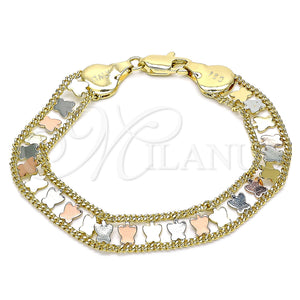 Gold Filled Bracelet — Fancy Bracelet Butterfly Design Polished Tricolor 03. 09 — main product view — SKU 141535 | Oro Laminado brazalete — elegante Bracelet Butterfly diseño pulido Tricolor 03. 09 — SKU 141535
