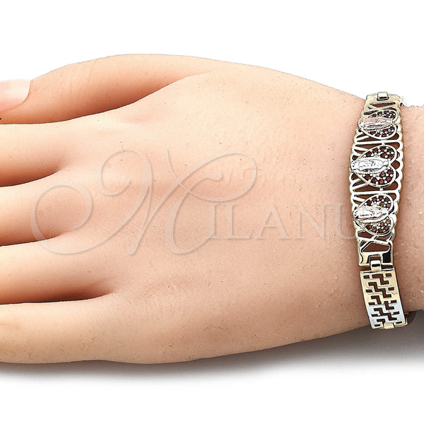 Gold Filled Bracelet — Fancy Bracelet Guadalupe Design with Garnet Micro Pave — alternate product view — SKU 141536 | Oro Laminado brazalete — elegante Bracelet Guadalupe diseño with Garnet Micro Pave — SKU 141536