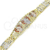 Oro Laminado Fancy Bracelet, Gold Filled Style Guadalupe Design, with Garnet Micro Pave, Polished, Tricolor, 03.380.0013.1.08 (08 MM Thickness, 8 Inches Length)
