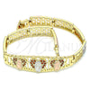 Oro Laminado Fancy Bracelet, Gold Filled Style Guadalupe Design, with Garnet Micro Pave, Polished, Tricolor, 03.380.0013.1.08 (08 MM Thickness, 8 Inches Length)