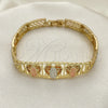 Oro Laminado Fancy Bracelet, Gold Filled Style Guadalupe Design, with Garnet Micro Pave, Polished, Tricolor, 03.380.0013.1.08 (08 MM Thickness, 8 Inches Length)
