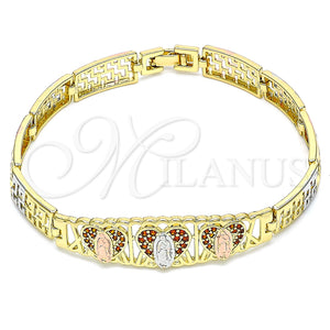 Gold Filled Bracelet — Fancy Bracelet Guadalupe Design with Garnet Micro Pave — main product view — SKU 141536 | Oro Laminado brazalete — elegante Bracelet Guadalupe diseño with Garnet Micro Pave — SKU 141536