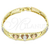 Oro Laminado Fancy Bracelet, Gold Filled Style Guadalupe Design, with Garnet Micro Pave, Polished, Tricolor, 03.380.0013.1.08 (08 MM Thickness, 8 Inches Length)