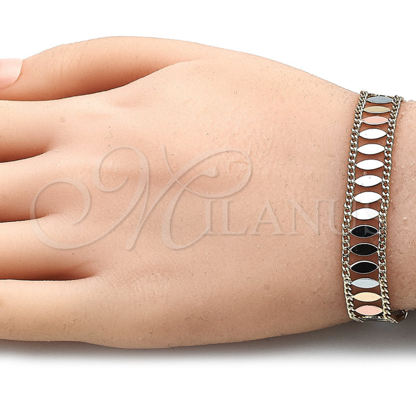 Gold Filled Bracelet — Fancy Bracelet Polished Tricolor 03. 10 MM Thickness — alternate product view — SKU 141537 | Oro Laminado brazalete — elegante Bracelet pulido Tricolor 03. 10 MM Thickness — SKU 141537
