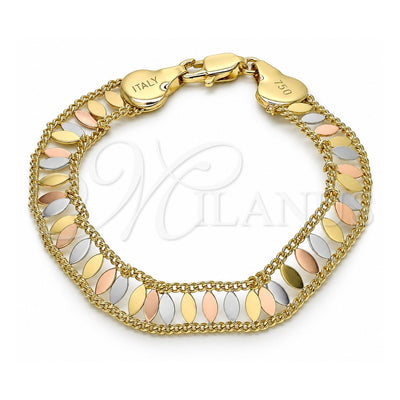 Oro Laminado Fancy Bracelet, Gold Filled Style Polished, Tricolor, 03.380.0079.08 (10 MM Thickness, 8 Inches Length)